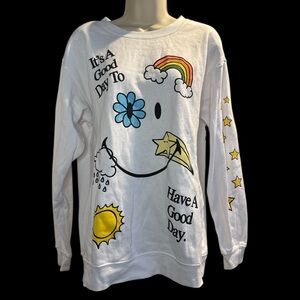 PacSun Smiley Doodle White Crewneck Sweatshirt Size Small
